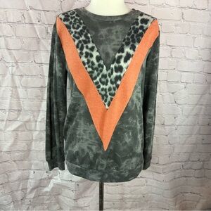 NWT First Love boutique leopard print color block light weight sweater Top